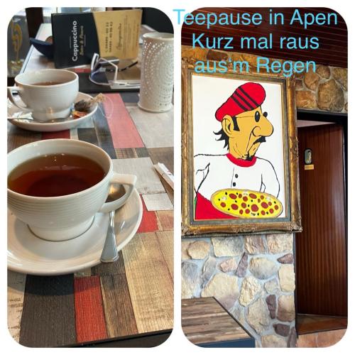 Teepause in Apen beim "Italiener". Flucht vorm Regen...
