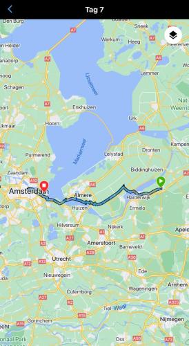 Strecke Tag 7 mit unbeabsichtigten "Abstecher" nach Amsterdam City